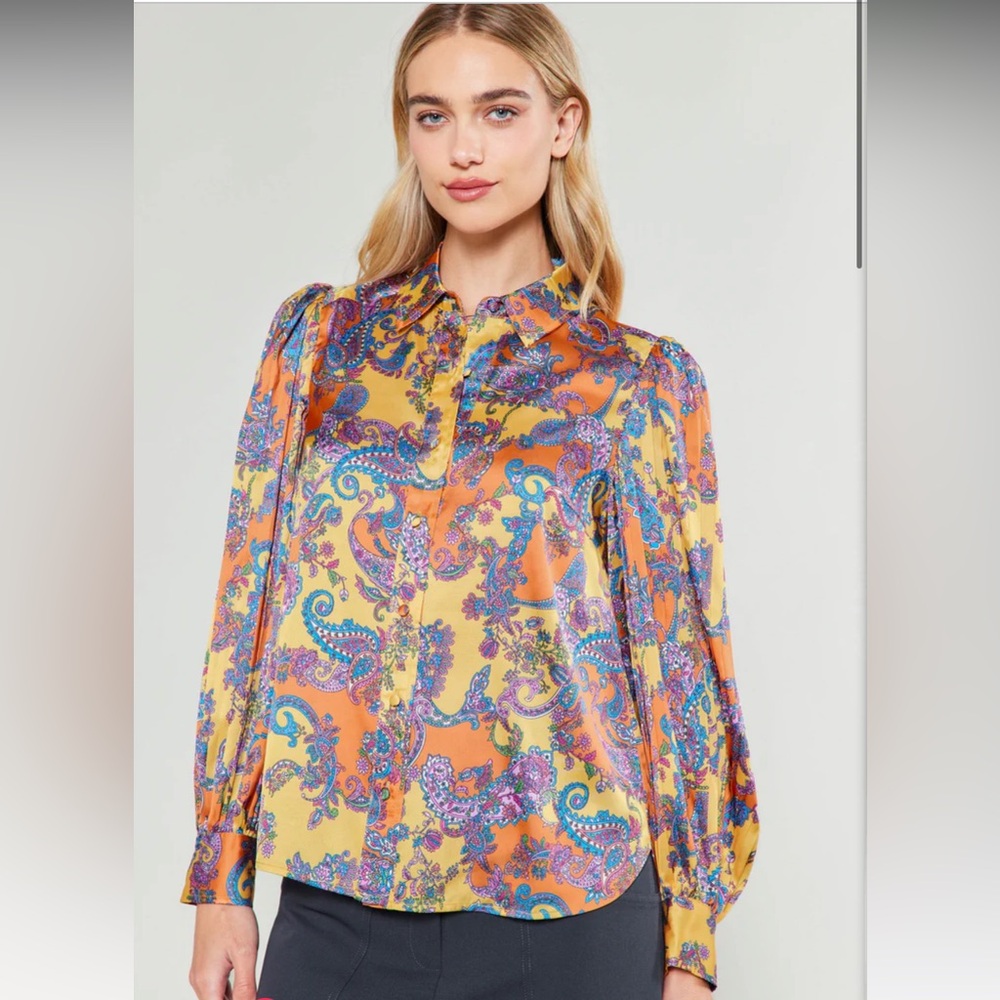 Current Air - Orange and Blue Paisley Blouse S